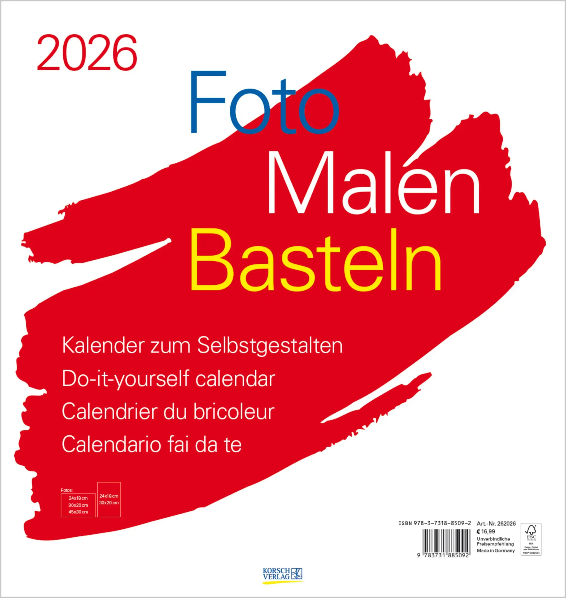Cover: 9783731885092 | Foto-Malen-Basteln Bastelkalender weiß groß 2026 | Verlag Korsch