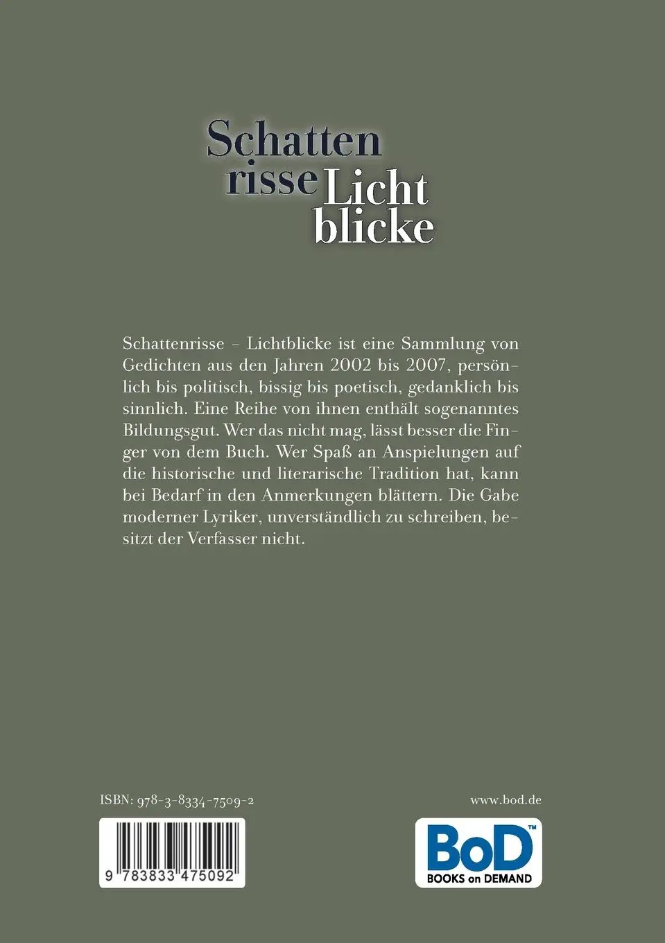 Rückseite: 9783833475092 | Schattenrisse - Lichtblicke | Gernot Eschrich | Taschenbuch | 152 S.