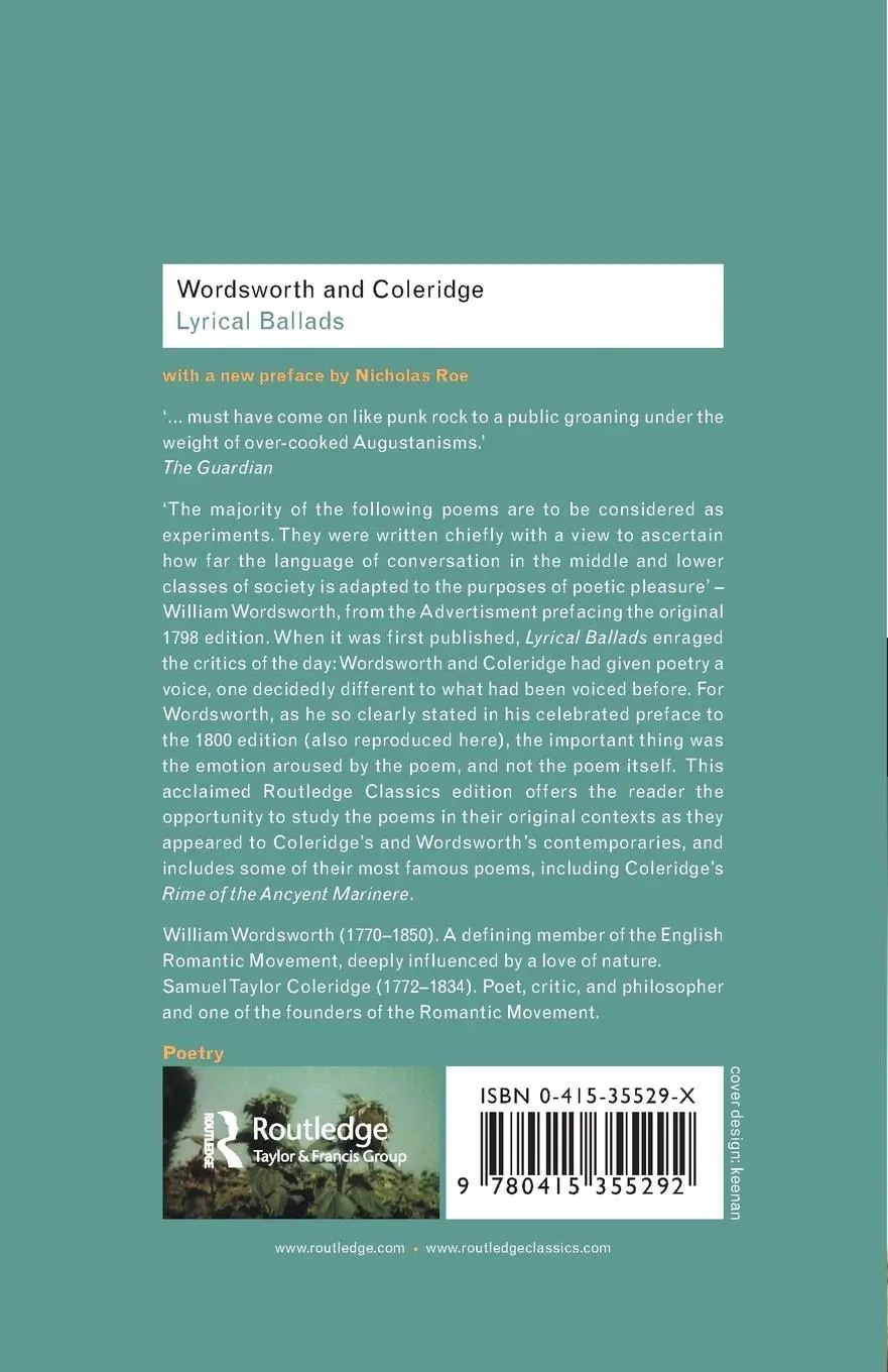Rückseite: 9780415355292 | Lyrical Ballads | William Wordsworth (u. a.) | Taschenbuch | Englisch