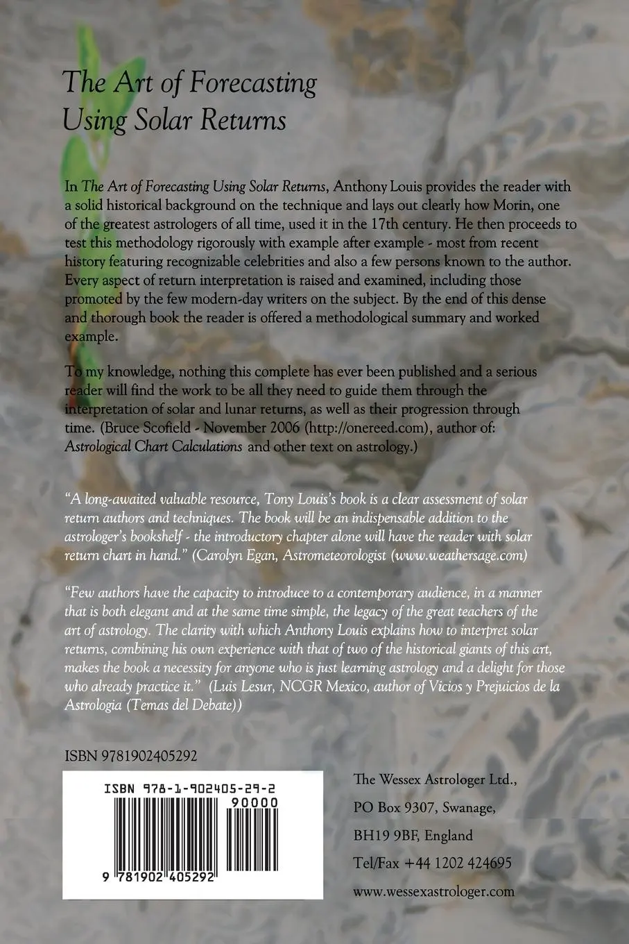 Rückseite: 9781902405292 | The Art of Forecasting Using Solar Returns | Anthony Louis | Buch