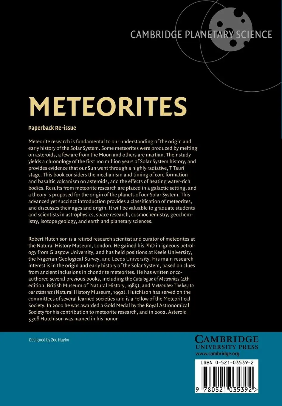 Rückseite: 9780521035392 | Meteorites | A Petrologic, Chemical and Isotopic Synthesis | Hutchison