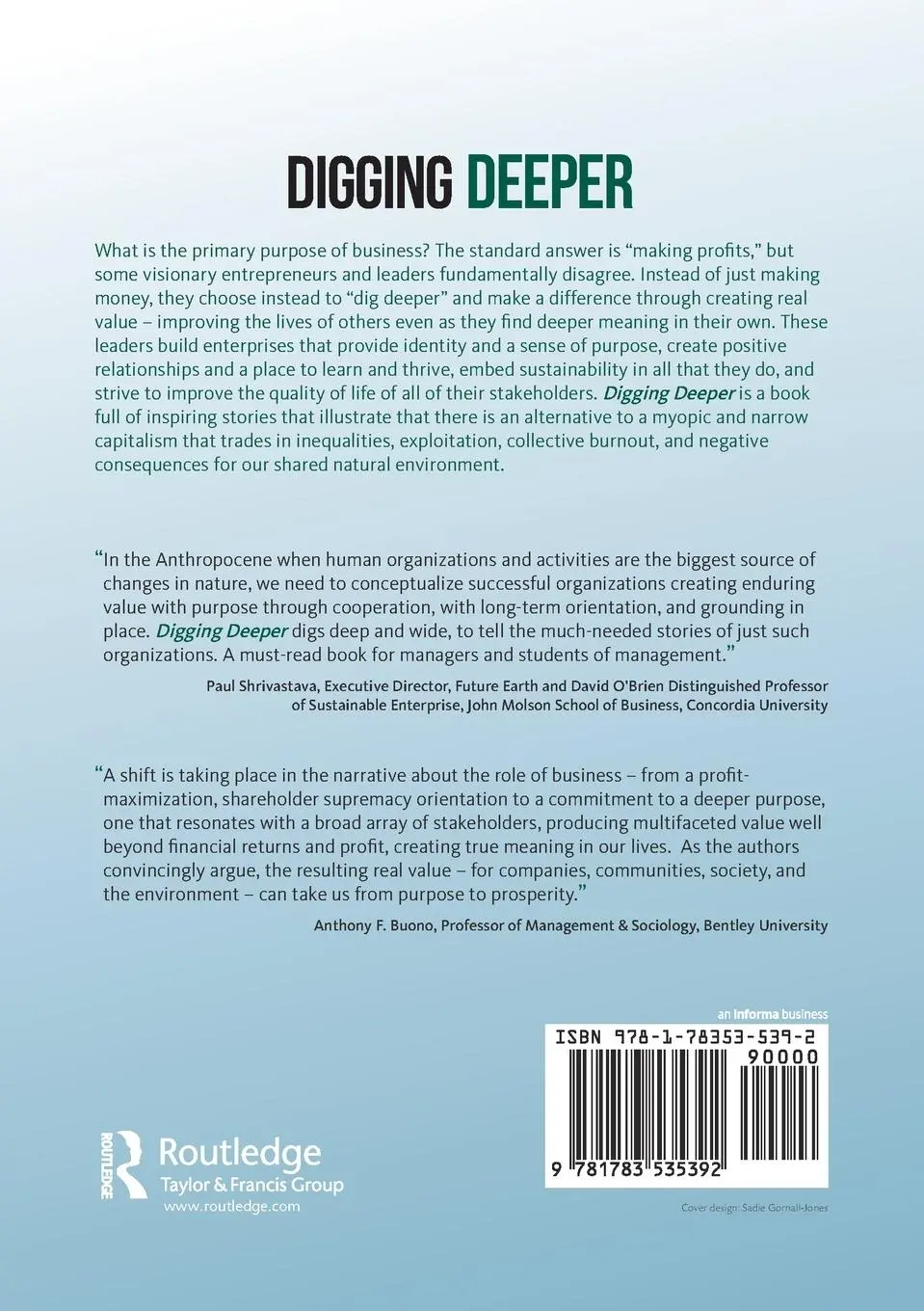 Rückseite: 9781783535392 | Digging Deeper | How Purpose-Driven Enterprises Create Real Value