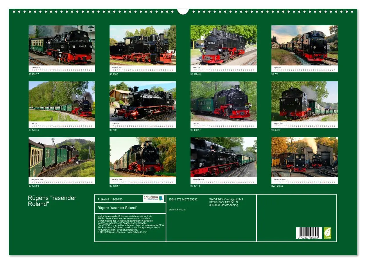 Bild: 9783457555392 | Rügens "rasender Roland" (Wandkalender 2026 DIN A2 quer), CALVENDO...
