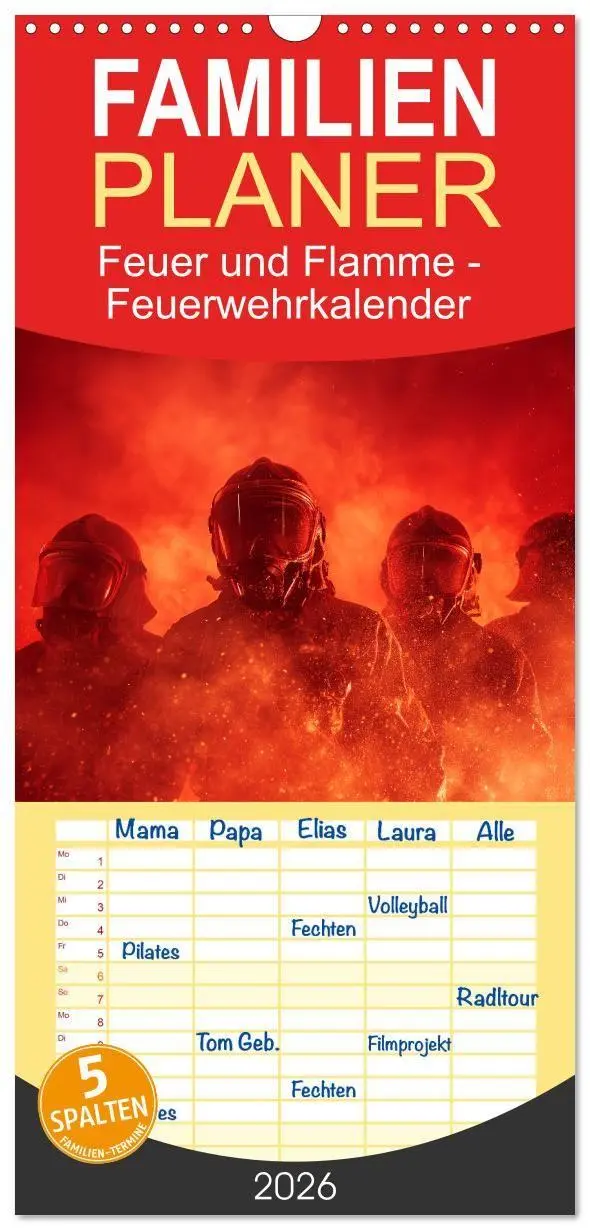Cover: 9783516715392 | Familienplaner 2026 - Feuer und Flamme - Feuerwehrkalender mit 5...