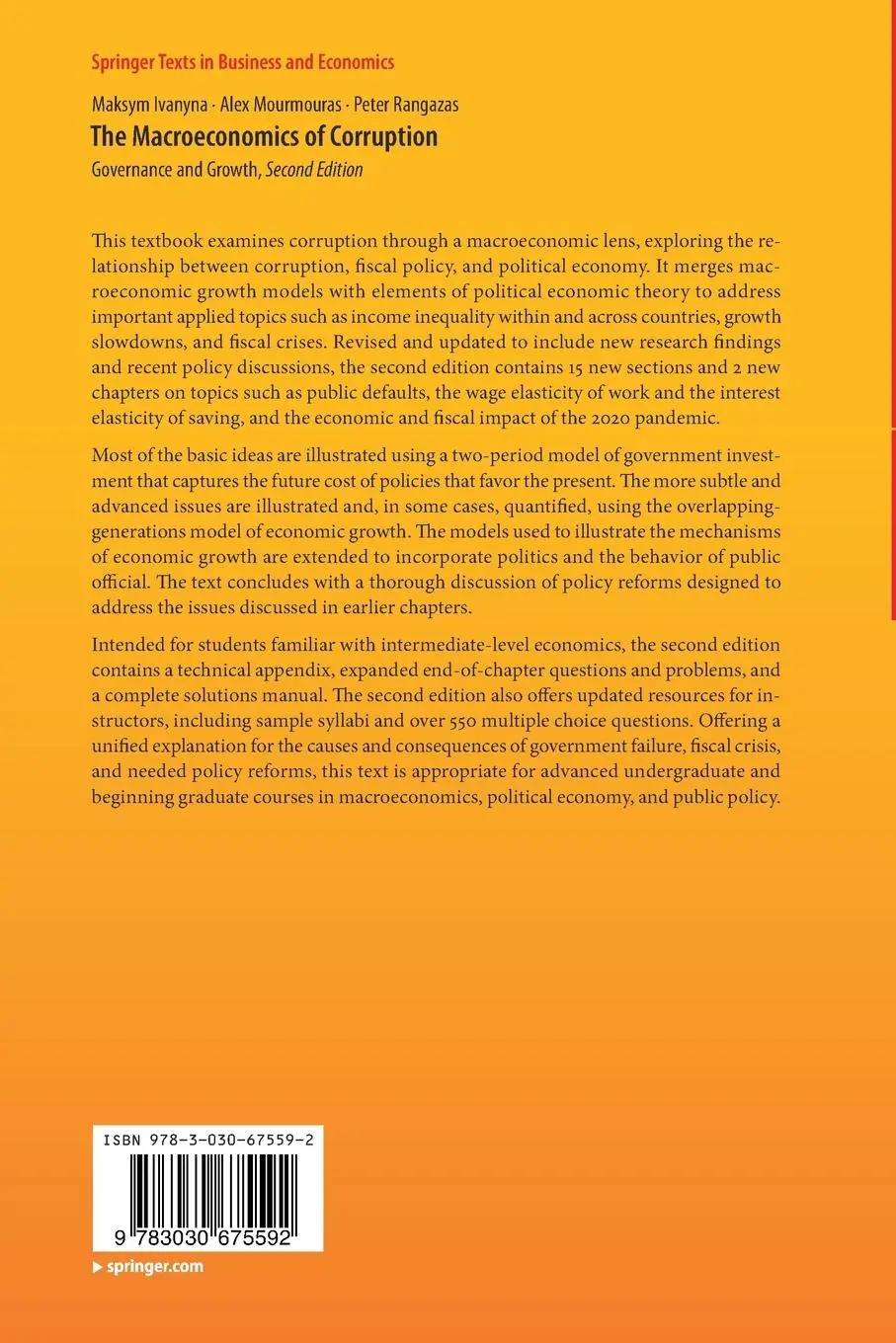 Rückseite: 9783030675592 | The Macroeconomics of Corruption | Governance and Growth | Taschenbuch