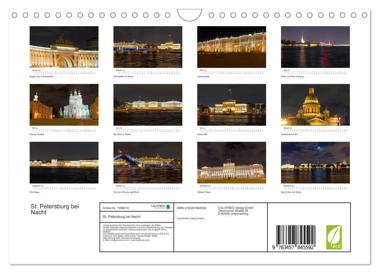 Bild: 9783457845592 | St. Petersburg bei Nacht (Wandkalender 2026 DIN A4 quer), CALVENDO...