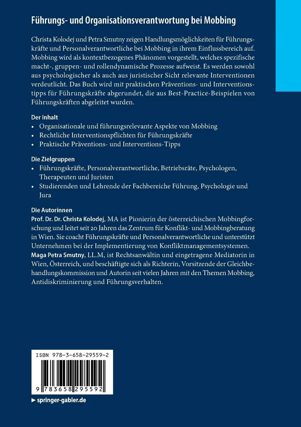Rückseite: 9783658295592 | Führungs- und Organisationsverantwortung bei Mobbing | Smutny (u. a.)