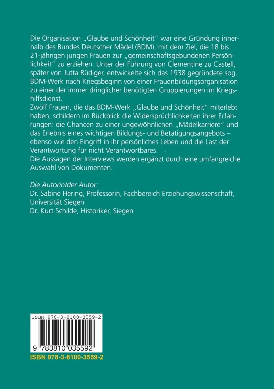 Rückseite: 9783810035592 | Das BDM-Werk "Glaube und Schönheit" | Kurt Schilde (u. a.) | Buch