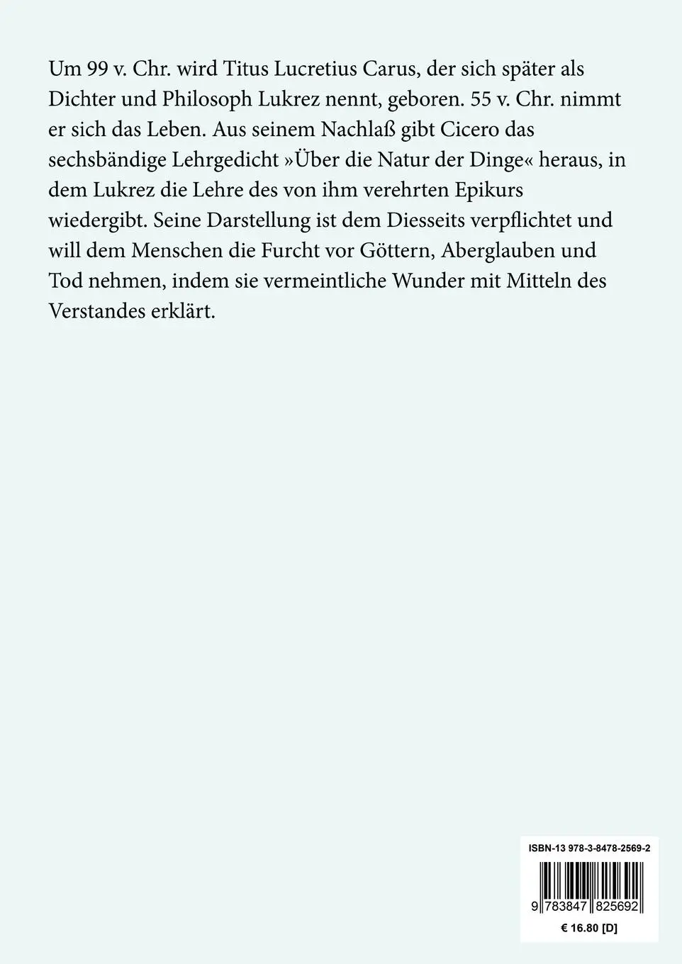 Rückseite: 9783847825692 | Über die Natur der Dinge (Großdruck) | Lukrez | Taschenbuch | 304 S.