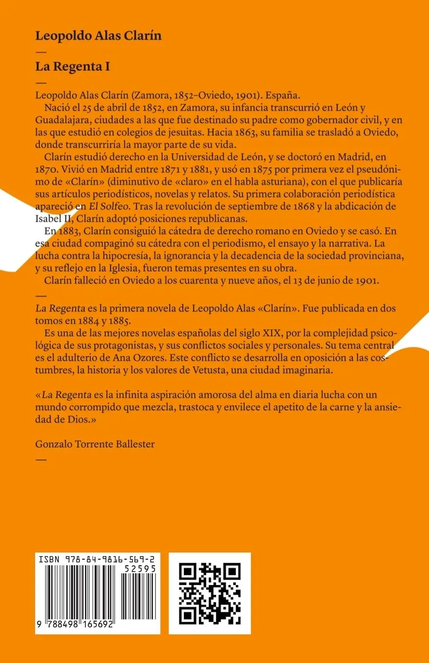 Rückseite: 9788498165692 | La Regenta | Tomo I | Leopoldo Alas Clarn | Taschenbuch | Spanisch