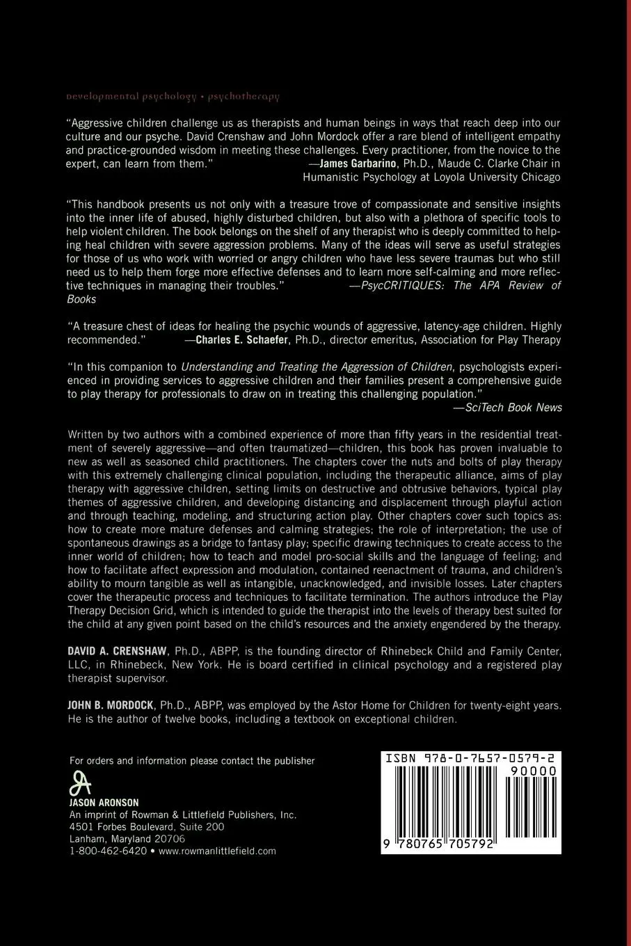 Rückseite: 9780765705792 | A Handbook of Play Therapy with Aggressive Children | Crenshaw (u. a.)
