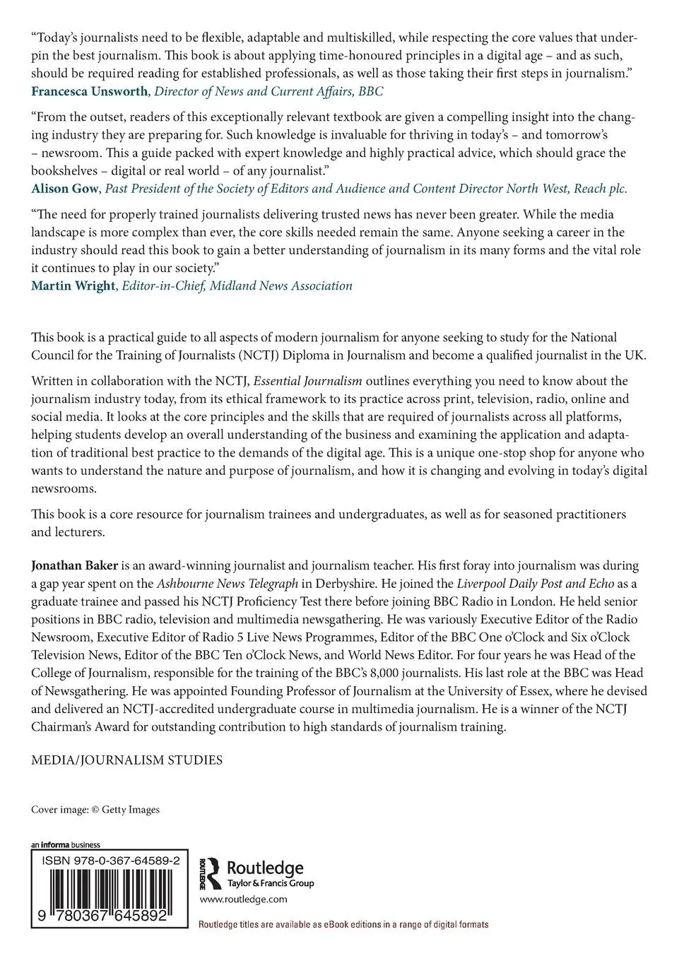 Rückseite: 9780367645892 | Essential Journalism | The NCTJ Guide for Trainee Journalists | Baker