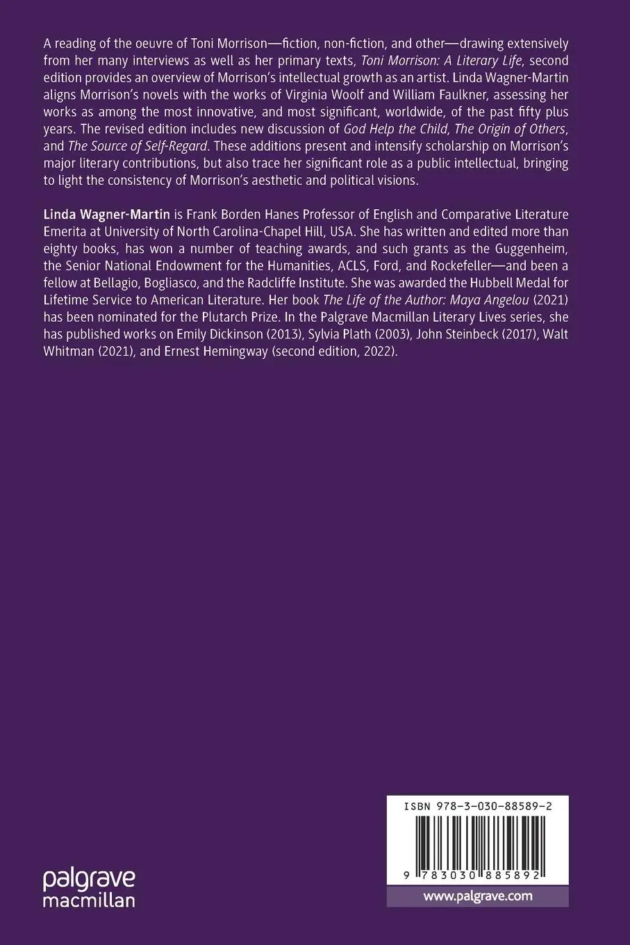 Rückseite: 9783030885892 | Toni Morrison | A Literary Life | Linda Wagner-Martin | Taschenbuch