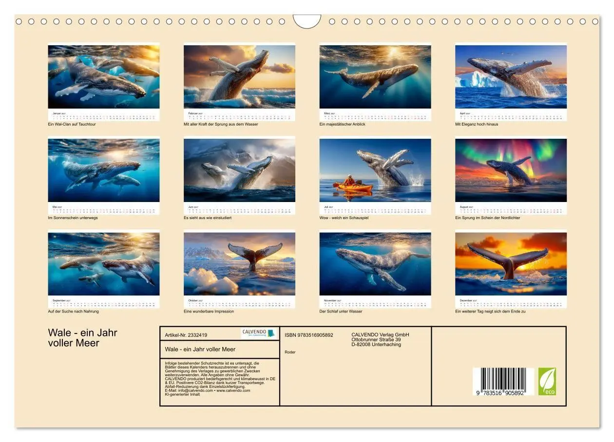 Bild: 9783516905892 | Wale - ein Jahr voller Meer (Wandkalender 2027 DIN A3 quer),...