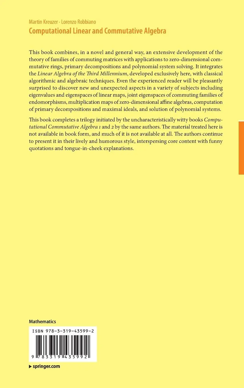 Rückseite: 9783319435992 | Computational Linear and Commutative Algebra | Robbiano (u. a.) | Buch