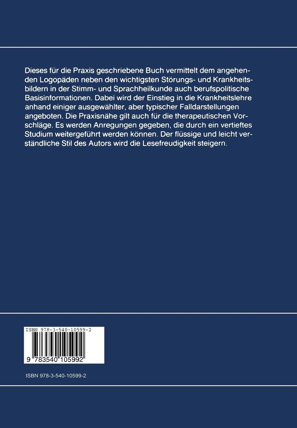Rückseite: 9783540105992 | Einführung in die Praxis der Logopädie | H. Gundermann | Taschenbuch