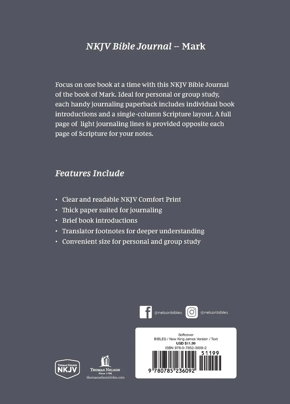 Rückseite: 9780785236092 | NKJV Bible Journal - Mark, Paperback, Comfort Print Softcover | Smyth