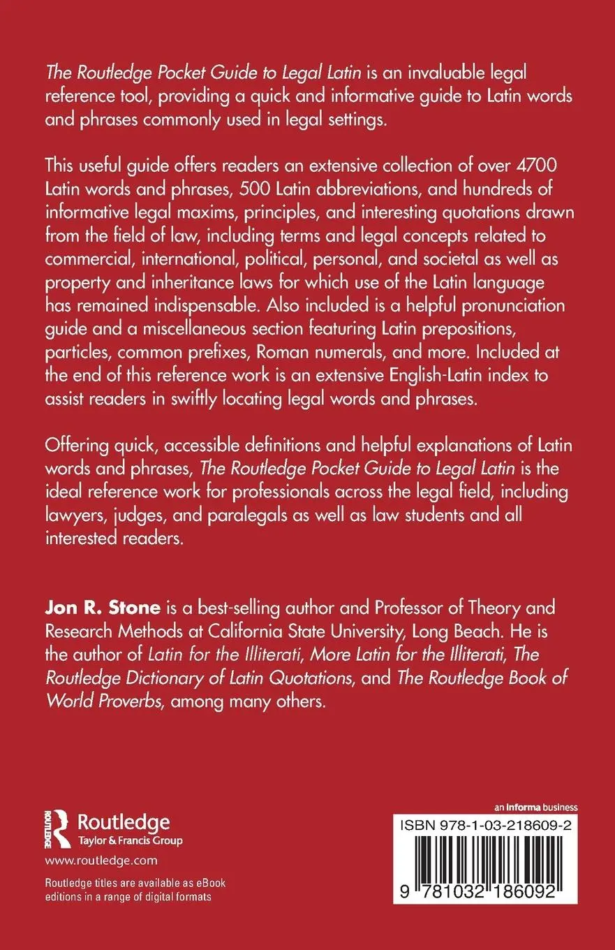 Rückseite: 9781032186092 | The Routledge Pocket Guide to Legal Latin | Jon R. Stone | Taschenbuch