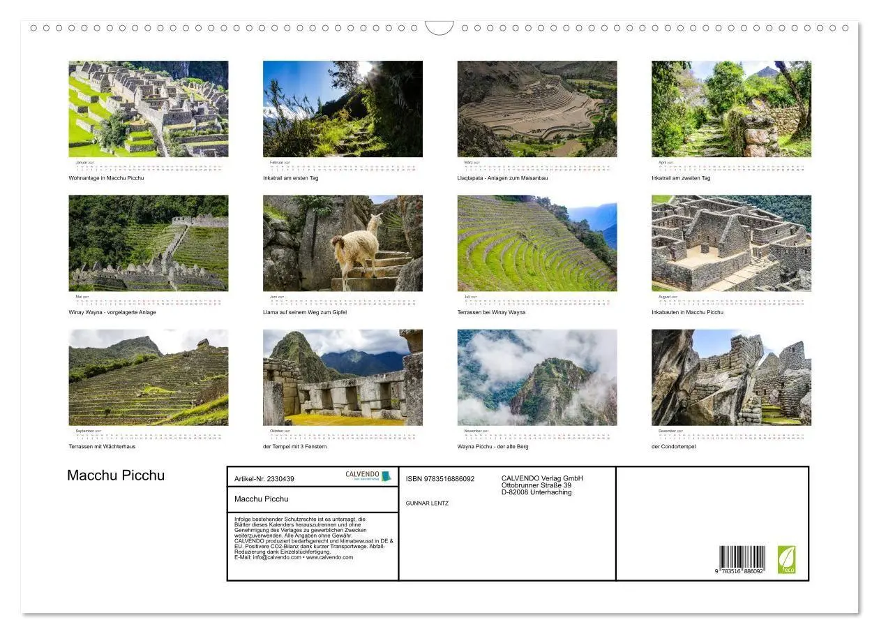 Bild: 9783516886092 | Macchu Picchu (Wandkalender 2027 DIN A2 quer), CALVENDO Monatskalender