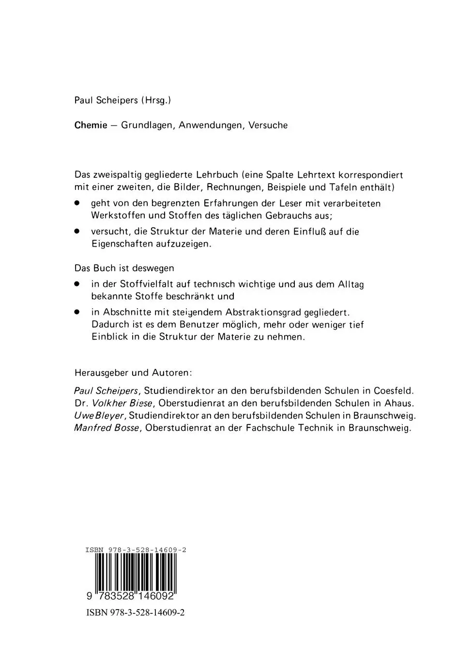 Rückseite: 9783528146092 | Chemie | Grundlagen, Anwendungen, Versuche | Volkher Biese | Buch