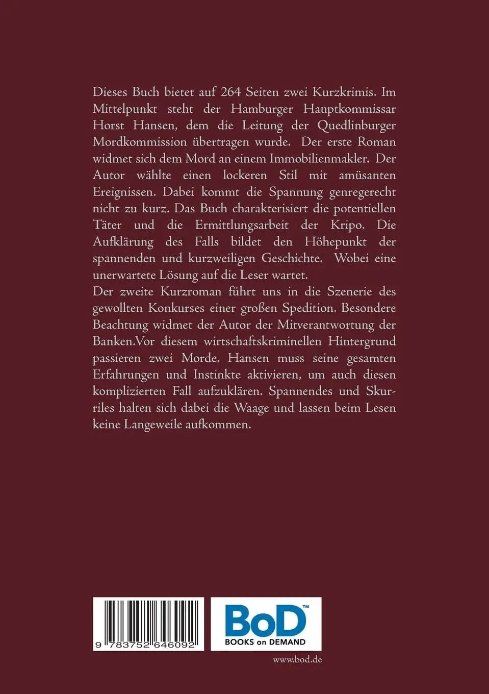 Rückseite: 9783752646092 | Kommissar Hansen ermittelt | 1. Der Maklermord. 2. Die Schredderleiche