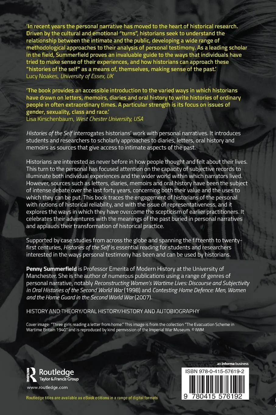 Rückseite: 9780415576192 | Histories of the Self | Personal Narratives and Historical Practice