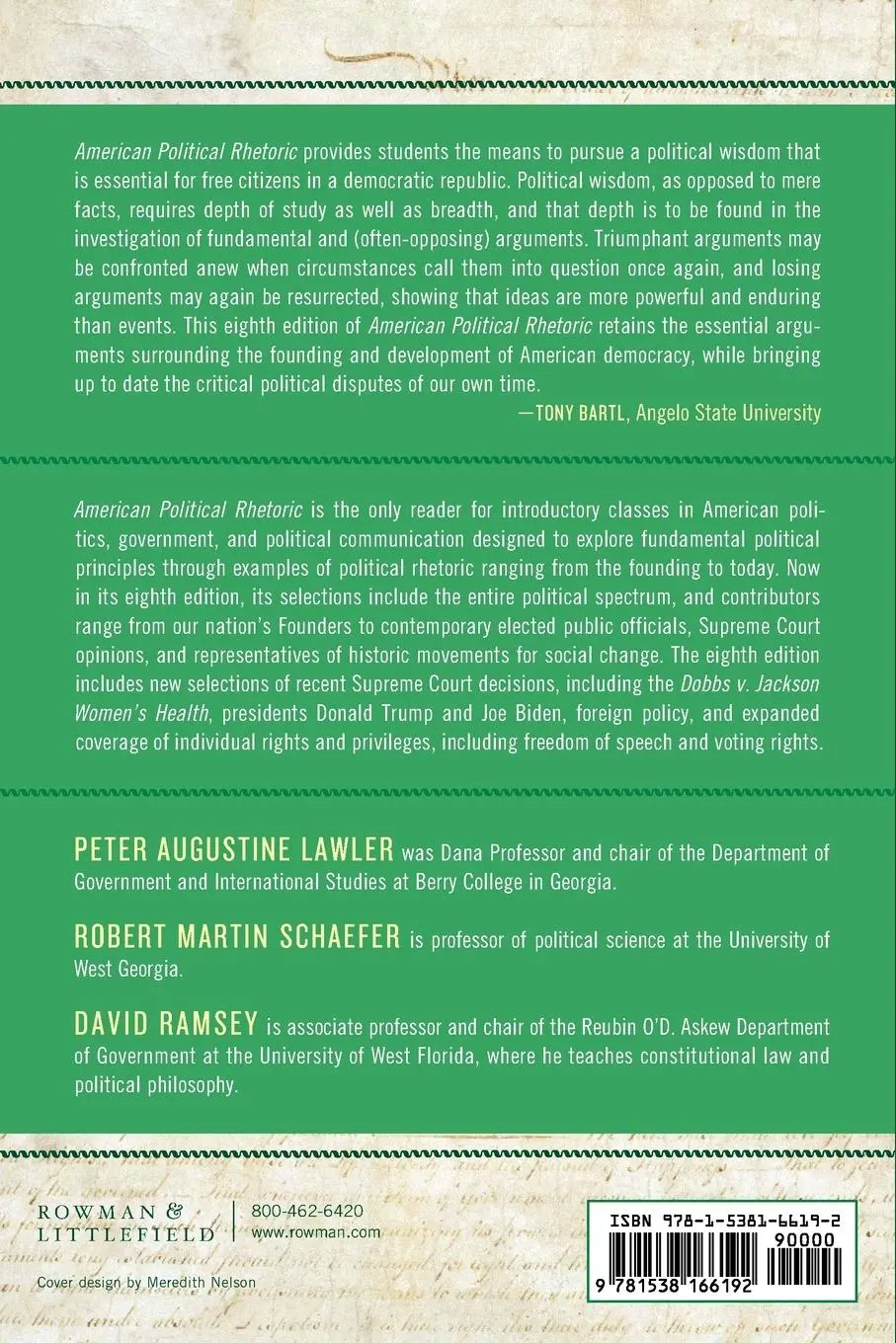 Rückseite: 9781538166192 | American Political Rhetoric | Peter Augustine Lawler (u. a.) | Buch