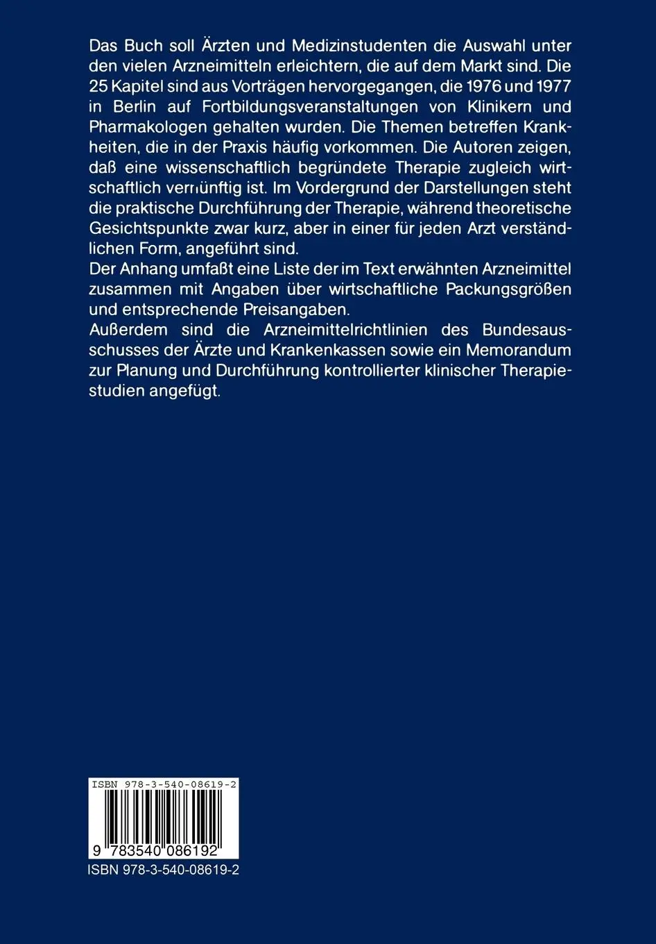 Rückseite: 9783540086192 | Medizinisch und wirtschaftlich rationale Arzneitherapie | H. Kewitz