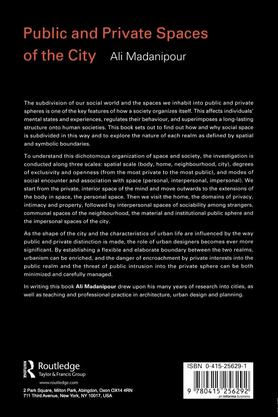Rückseite: 9780415256292 | Public and Private Spaces of the City | Ali Madanipour | Taschenbuch