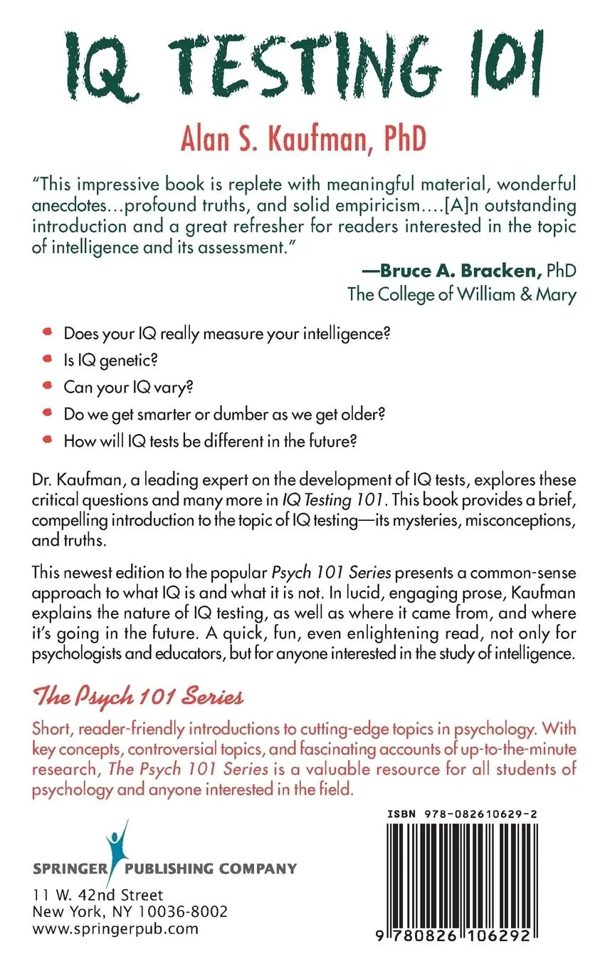 Rückseite: 9780826106292 | IQ Testing 101 | Alan S. Kaufman | Taschenbuch | Englisch | 2009