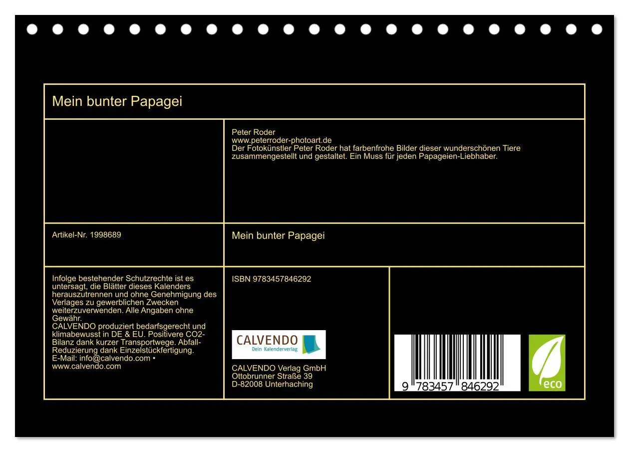 Bild: 9783457846292 | Mein bunter Papagei (Tischkalender 2026 DIN A5 quer), CALVENDO...