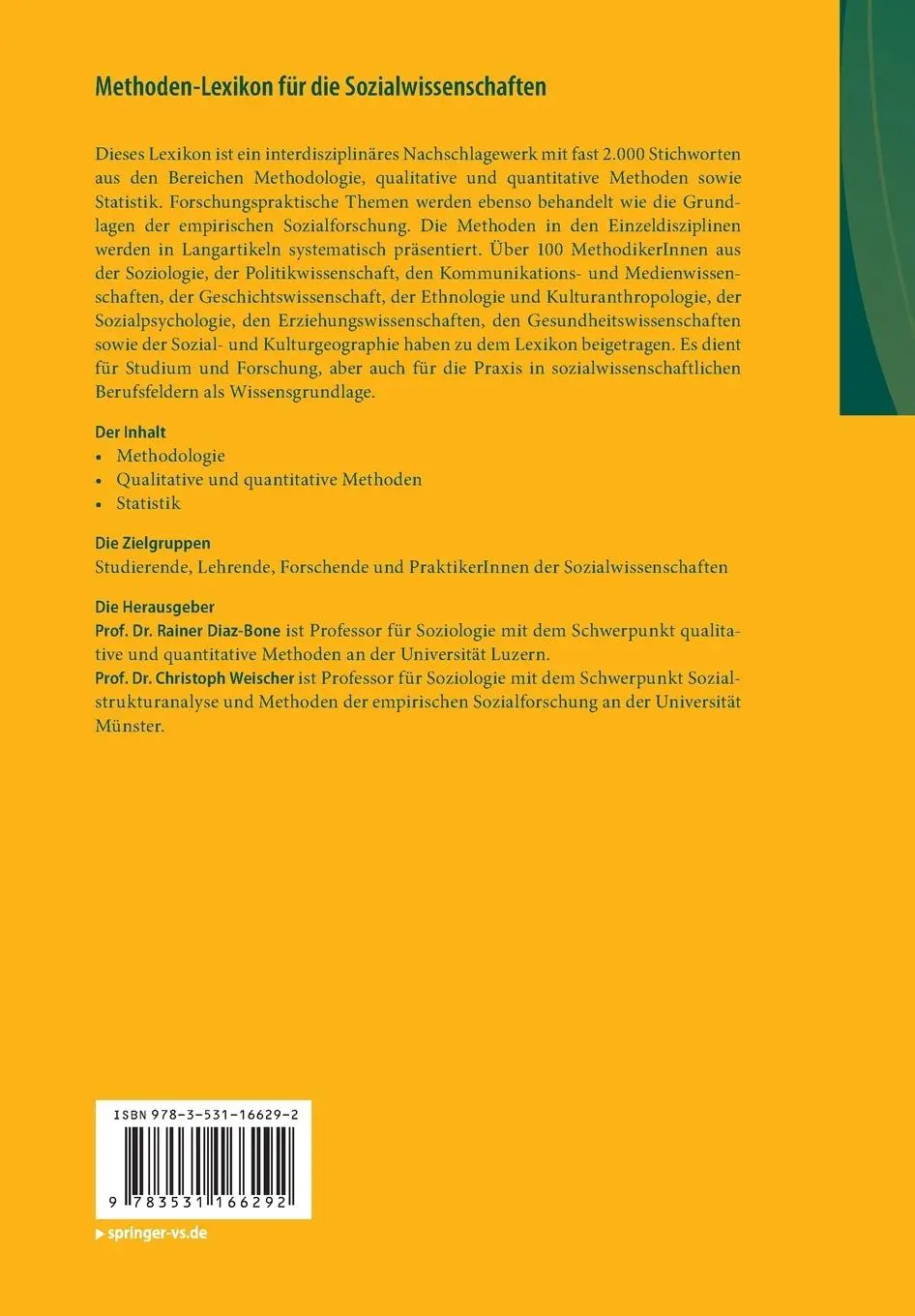 Rückseite: 9783531166292 | Methoden-Lexikon für die Sozialwissenschaften | Weischer (u. a.)