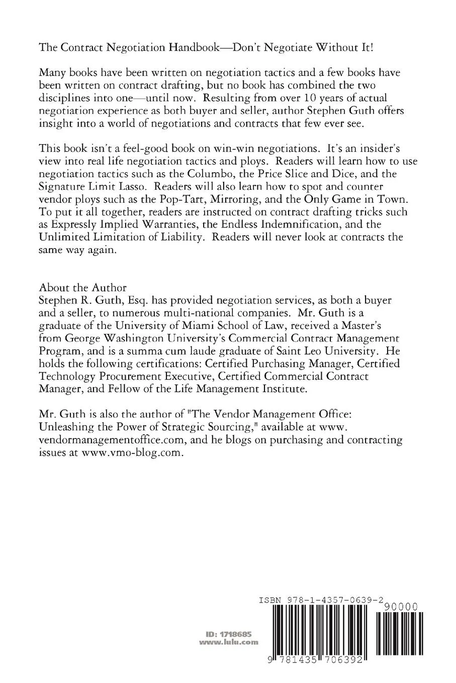 Rückseite: 9781435706392 | The Contract Negotiation Handbook | Stephen Guth | Taschenbuch | 2007