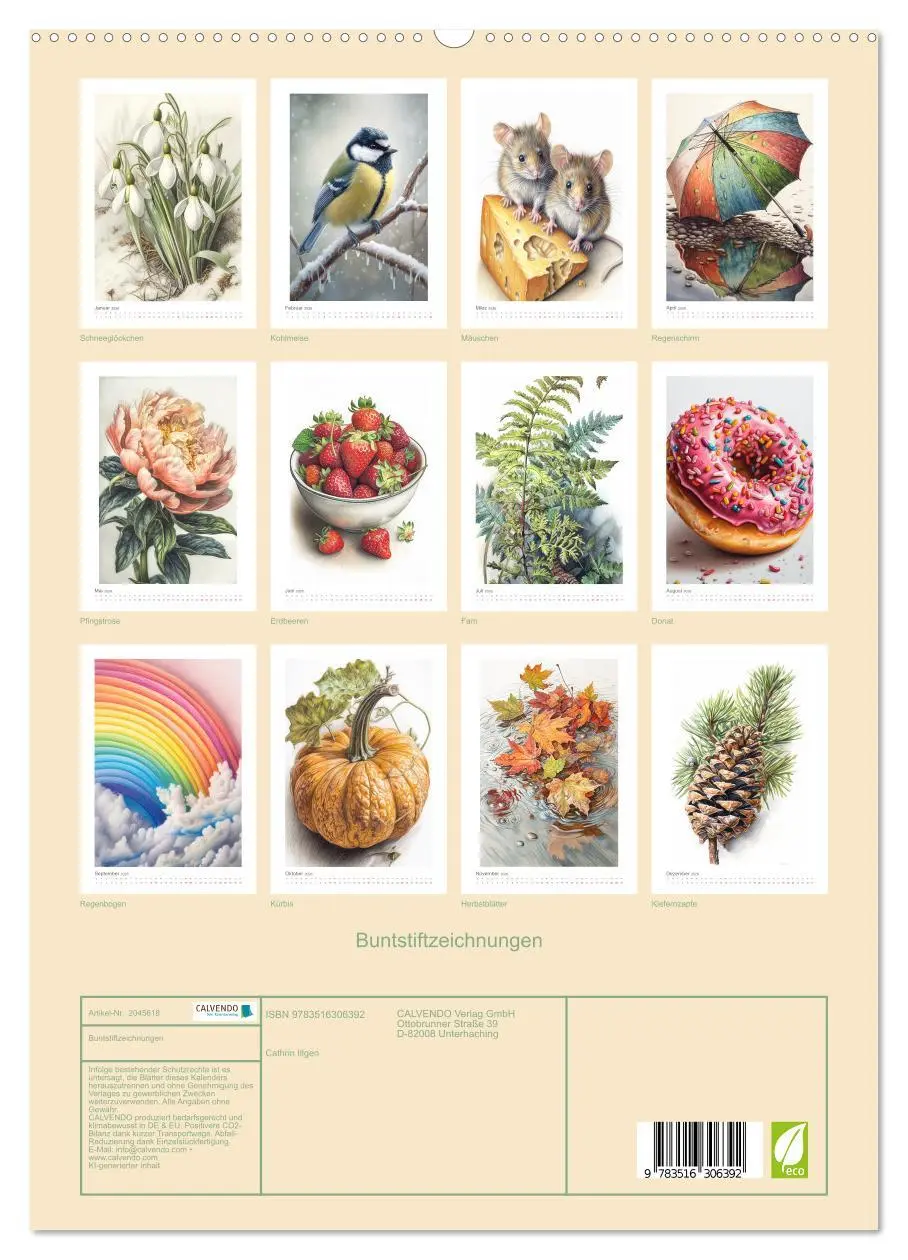 Bild: 9783516306392 | Buntstiftzeichnungen (hochwertiger Premium Wandkalender 2026 DIN A2...