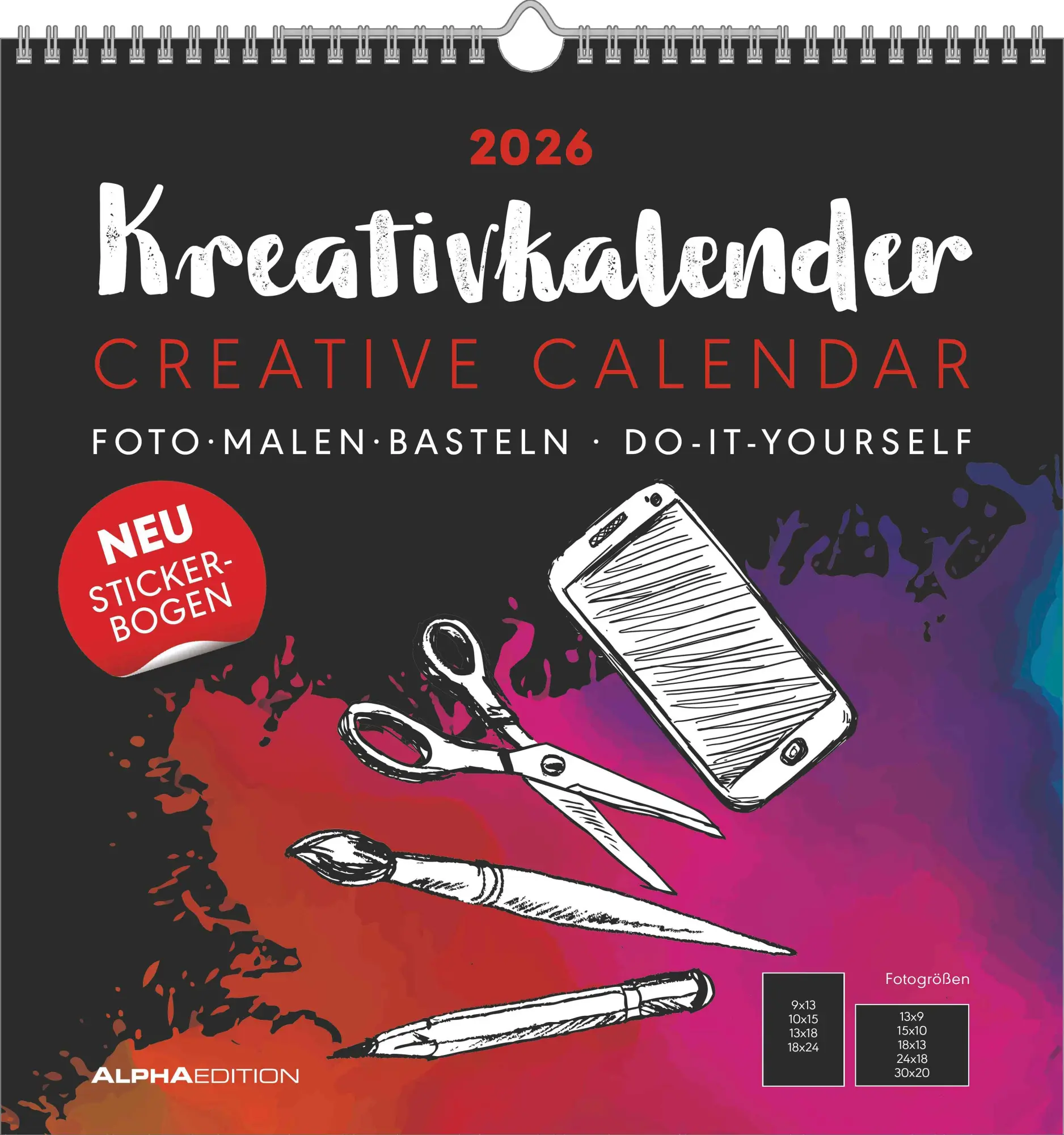 Cover: 4069095006492 | Kreativ-Kalender schwarz 2026 - 32 x 33 - Foto, Malen, Basteln -...