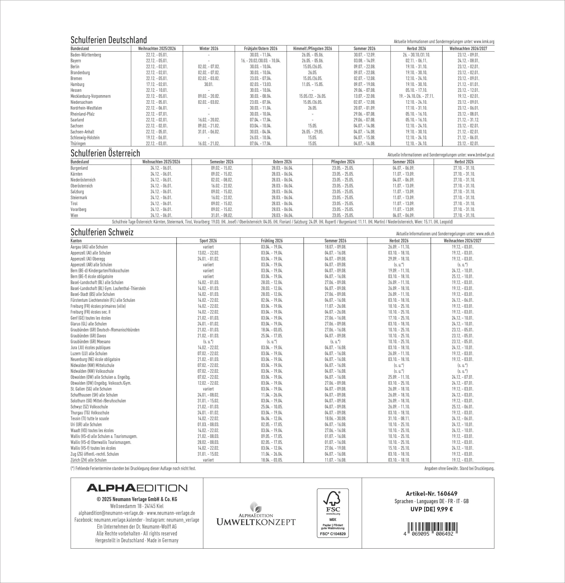 Rückseite: 4069095006492 | Kreativ-Kalender schwarz 2026 - 32 x 33 - Foto, Malen, Basteln -...