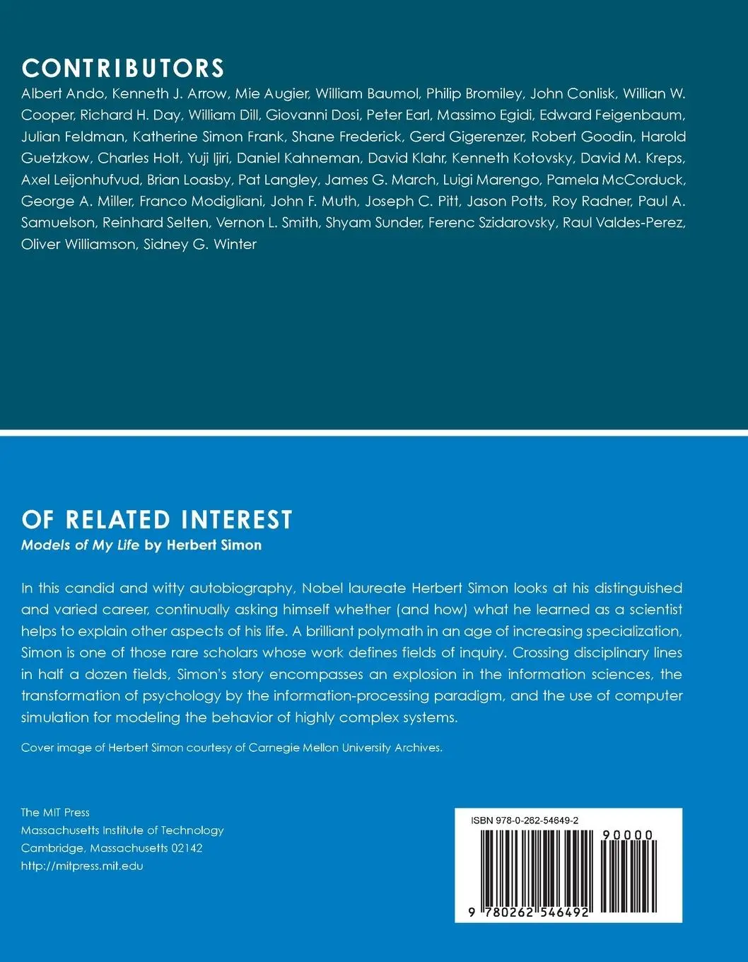 Rückseite: 9780262546492 | Models of a Man | Essays in Memory of Herbert A. Simon | Taschenbuch