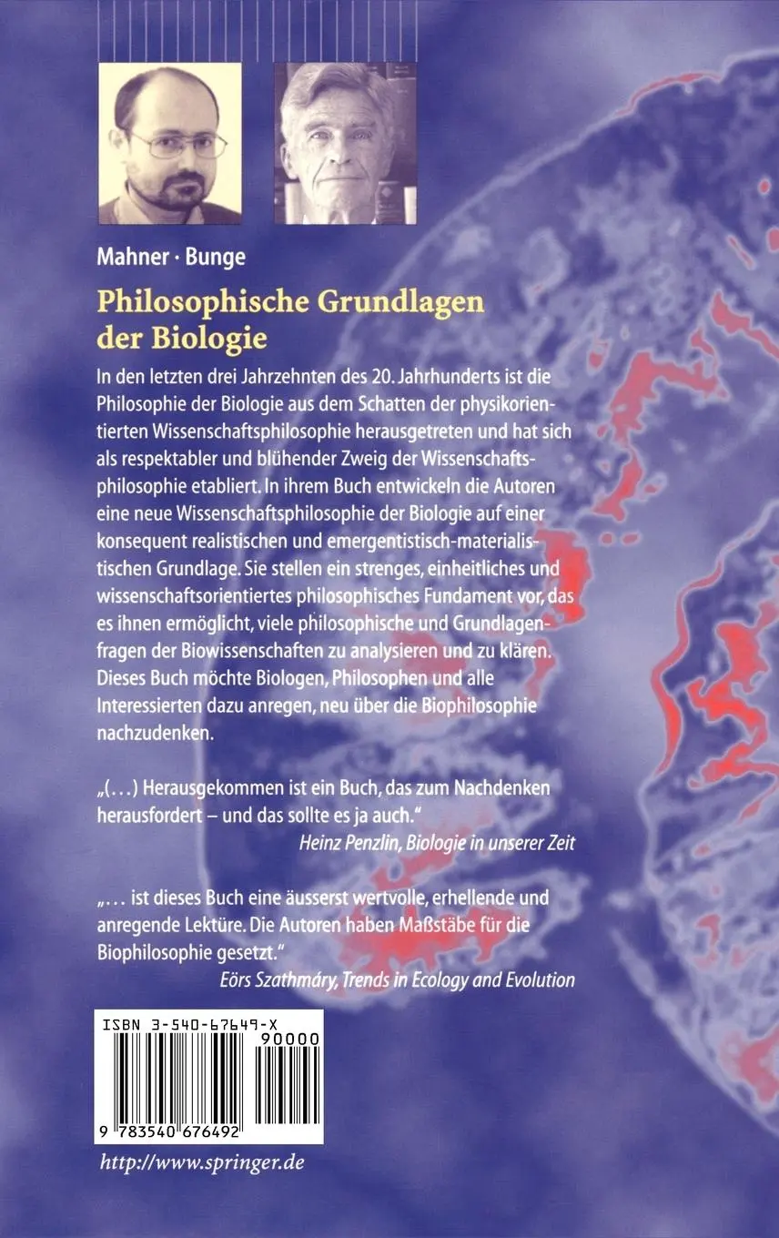 Rückseite: 9783540676492 | Philosophische Grundlagen der Biologie | Martin Mahner (u. a.) | Buch