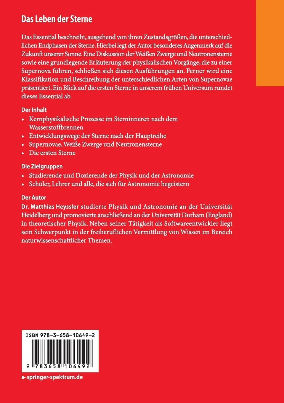 Rückseite: 9783658106492 | Das Leben der Sterne | Teil III: Endphasen der Sterne | Heyssler | vii