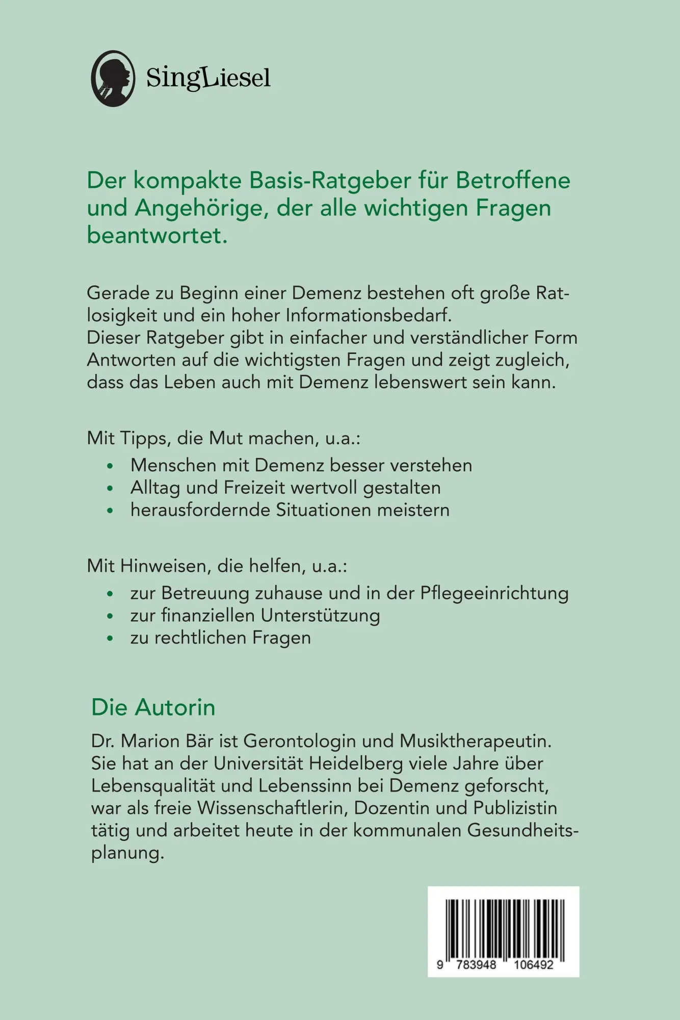Bild: 9783948106492 | Demenz - der kompakte Ratgeber | Marion Bär | Taschenbuch | 80 S.