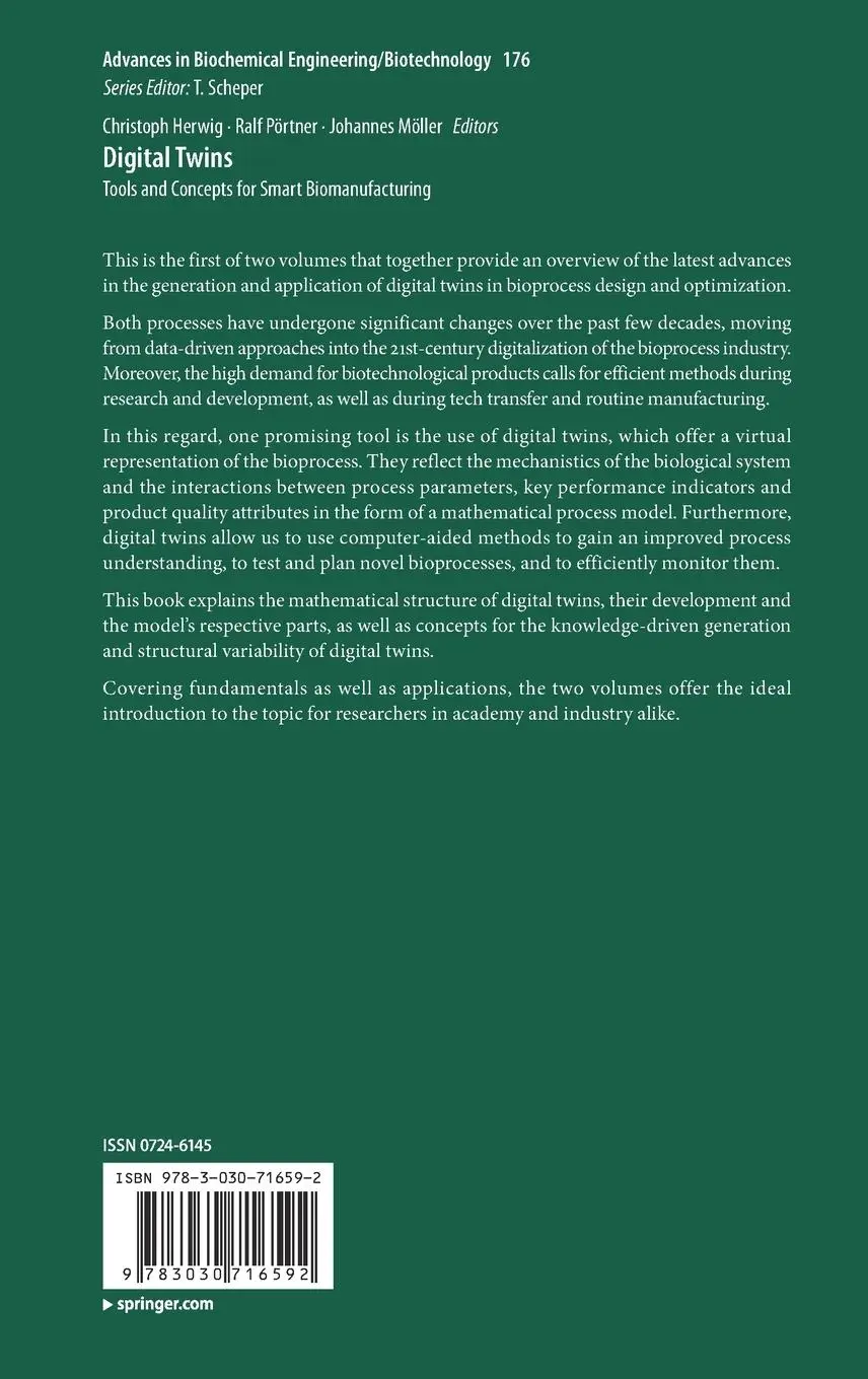 Rückseite: 9783030716592 | Digital Twins | Tools and Concepts for Smart Biomanufacturing | Buch