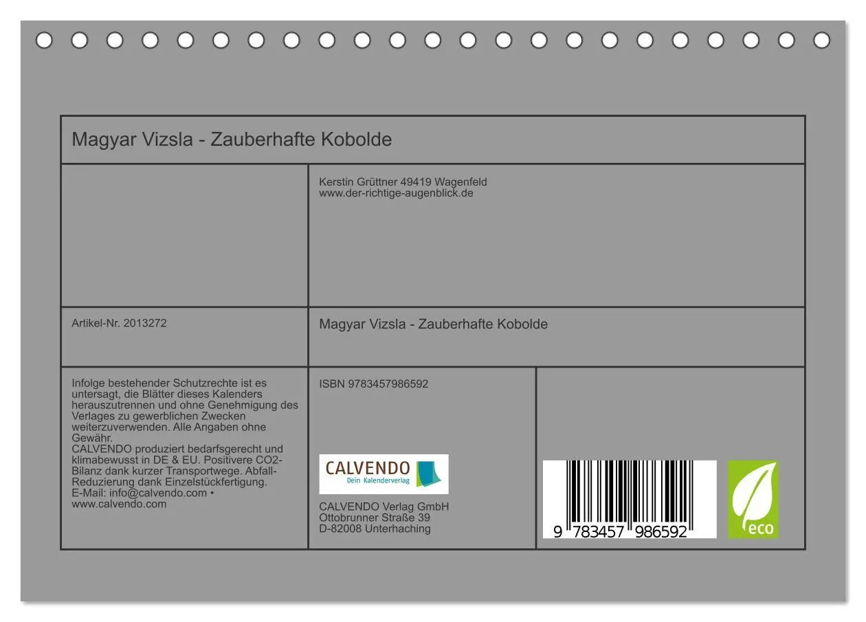 Bild: 9783457986592 | Magyar Vizsla - Zauberhafte Kobolde (Tischkalender 2026 DIN A5...