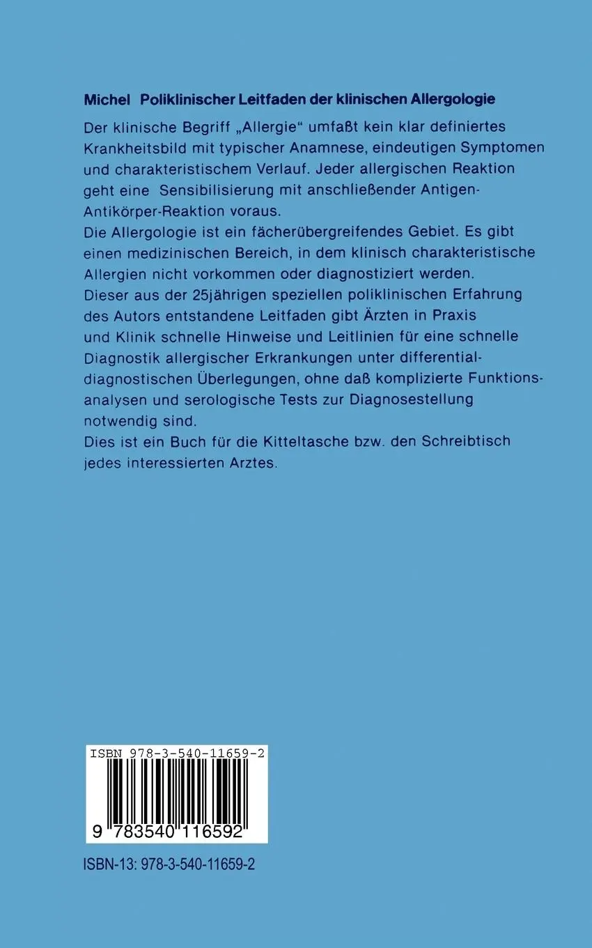 Rückseite: 9783540116592 | Poliklinischer Leitfaden der Klinischen Allergologie | Hermann Michel
