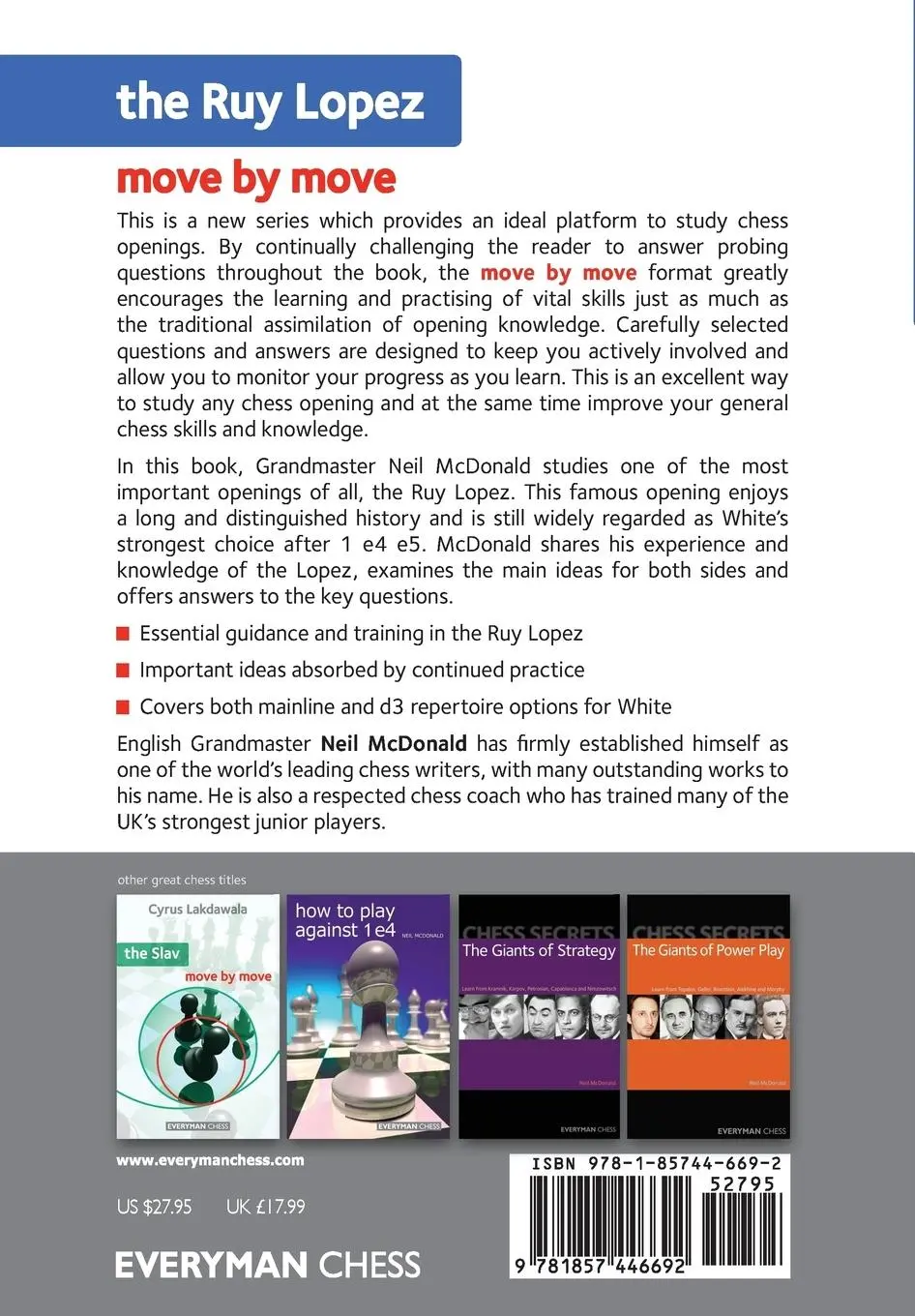 Rückseite: 9781857446692 | The Ruy Lopez Move by Move | Neil Mcdonald | Taschenbuch | Englisch