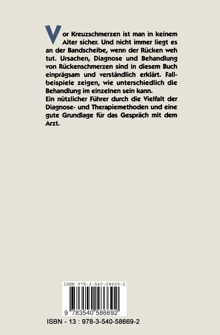Rückseite: 9783540586692 | Kreuzschmerzen | Ursachen, Behandlung, Vorbeugung | Castro (u. a.) | x