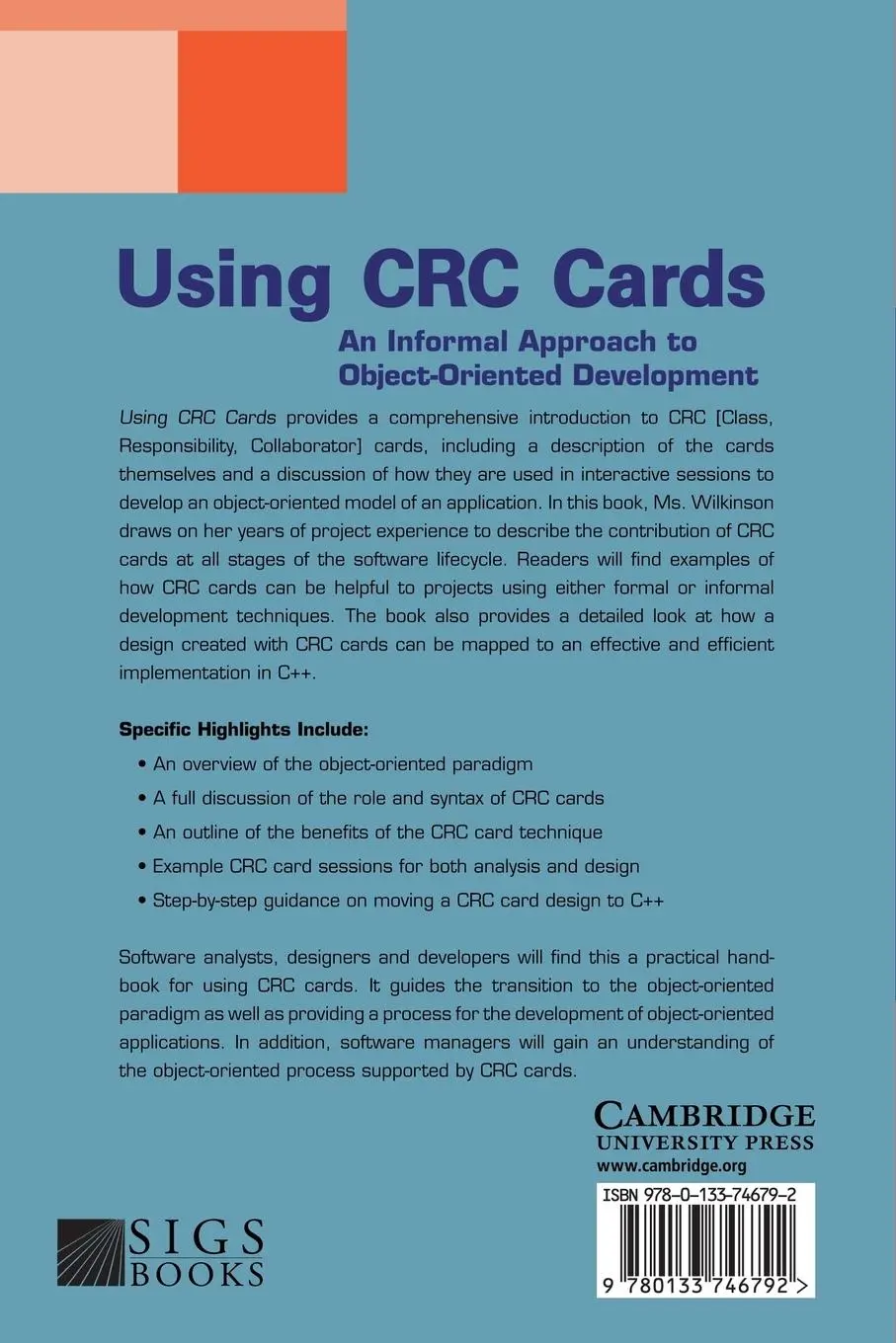 Rückseite: 9780133746792 | Using CRC Cards | An Informal Approach to Object-Oriented Development