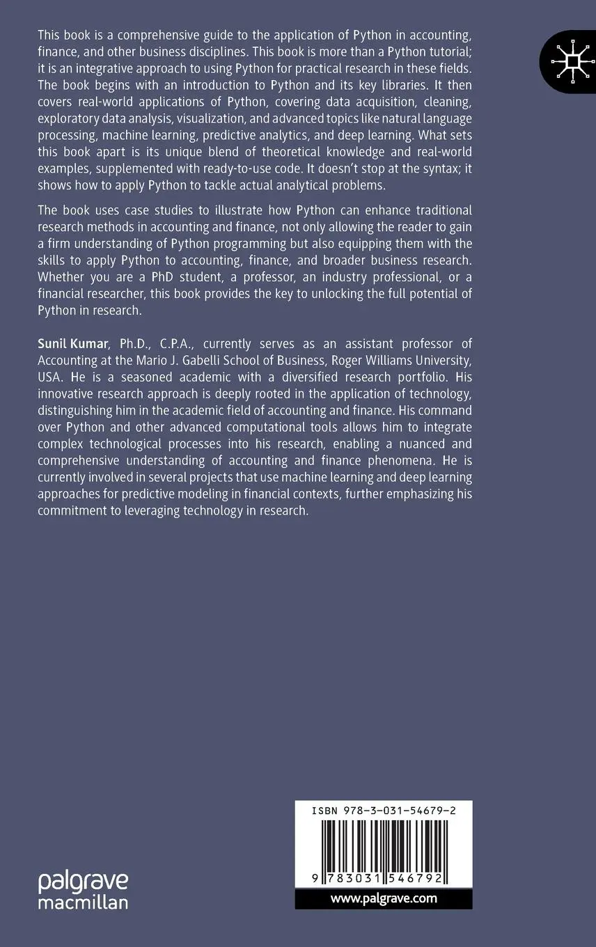 Rückseite: 9783031546792 | Python for Accounting and Finance | Sunil Kumar | Buch | xvi | 2024