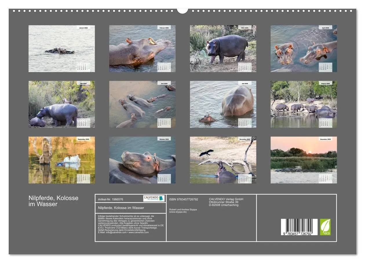 Bild: 9783457726792 | Nilpferde, Kolosse im Wasser (hochwertiger Premium Wandkalender...