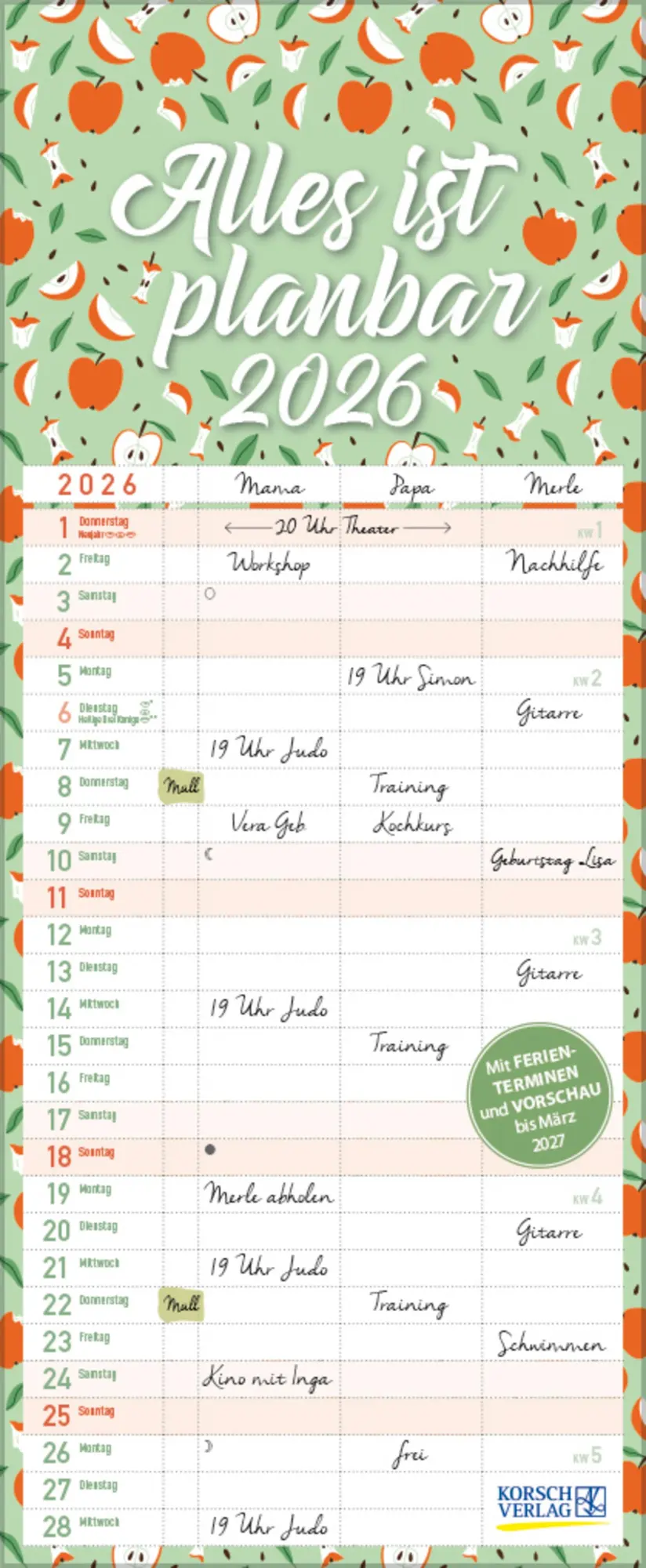 Cover: 9783731886792 | Familientimer Alles ist planbar 2026 | Verlag Korsch | Kalender | 2027
