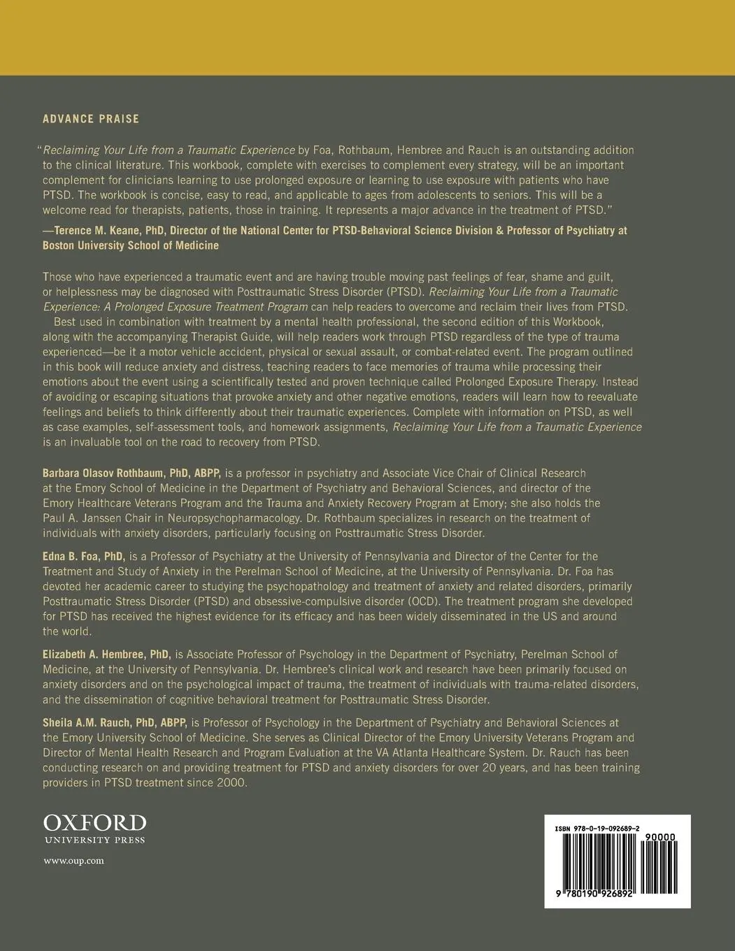 Rückseite: 9780190926892 | Reclaiming Your Life from a Traumatic Experience | Rothbaum (u. a.)